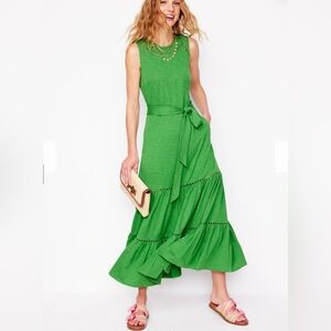 NWT Boden Mila Trim Tiered Jersey Sleeveless Maxi Dress in Paradise Green Size 4